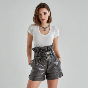 Pantalones cortos de cuero para mujer, ropa de moda, pantalones cortos de piel sintética, ropa de calle para mujer, pantalones cortos de cuero Vintage para mujer - Product Image 1
