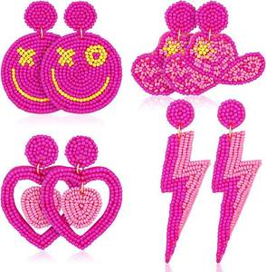 Boucles d'oreilles pendantes en perles de style cerceau brodé - Product Image 5