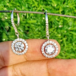 ต่างหูห่วงเพชรสำหรับผู้หญิงต่างหูเงินสเตอร์ลิงประดับห้องแล็บทรงกลมสี D - Product Image 2