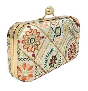 Handcrafted Embroidery Clutch Vibrant Indian Art Silk Embroidery Clutch Bag Beautiful Floral Pattern <b>unique</b> pattern at low price - Product Image 4