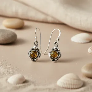 Boucles d'oreilles pendantes en argent 925 avec pierre précieuse ambre, bijoux de mode pour femmes - Product Image 2