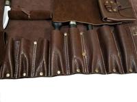 Bolsa Enrollable de Cuero Genuino de Alta Calidad, Personalizable, con Múltiples Bolsillos para Herramientas de Chef, Correas Ajustables, Diseño Portátil