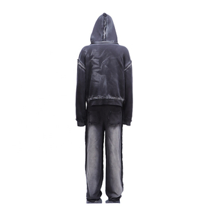 Ensemble survêtement pour homme personnalisé, 100% coton molletonné, surdimensionné, fermeture éclair, effet usé, appliqué brodé, sweat-shirt à capuche, ensemble de survêtement pour homme - Product Image 2