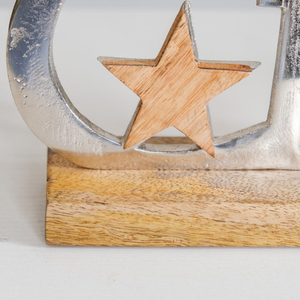 Christmas Metal Text And <b>Stars</b> T-<b>light</b> Holder with Wood Base For Christmas Gifting & Decor - Product Image 5
