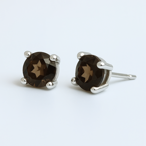 Wholesale Natural Smoky Quartz Gemstone Stud <b>Earrings</b> <b>Rhodium</b>-Plated Sterling Silver Engagement Anniversary Weddings Parties - Product Image 2