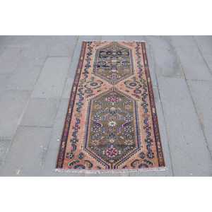 Tapis turc 2,5x5,2 pieds, petit tapis vintage, tapis persan marron bleu - Product Image 1