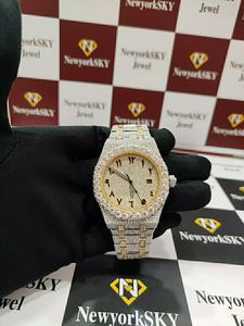 Entièrement glacé VVS Moissanite diamant mouvement automatique montre en acier inoxydable fait à la main montre-bracelet cadeau pour hommes et femmes - Product Image 2