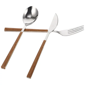 Tenedor de postre de acero de calidad estándar Cuchara de pudín de postre con mango de madera desechable y uso hecho a mano - Product Image 6