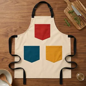 Delantal de Lona Resistente y Reutilizable con Múltiples Bolsillos, Delantal de Cocina de Estilo Simple para Uso Diario, Rojo, Azul, Amarillo - Product Image 1