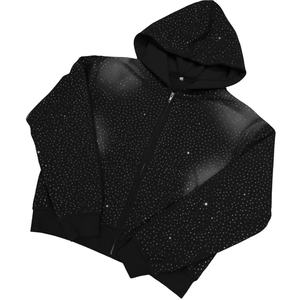 Premium Wholesale Custom Sun Faded <b>Red</b> Zip Up <b>Hoodie</b> Rhinestone Winter Streetwear Fashion Men <b>Women</b> Oversized Zipper Hoodies - Product Image 3