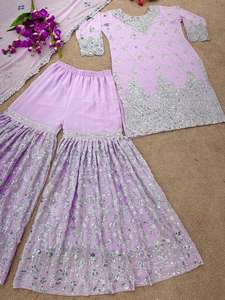 Présentation du nouveau haut de soirée de créateur-Plazzo et Dupatta avec une séquence de broderie lourde travail costume Sharara de haute qualité - Product Image 3