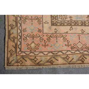 Alfombra de lana turca Vintage de 6x9 pies, respaldo de látex de tejido plano de retazos beige y rosa para decoraciones de sala de estar - Product Image 5