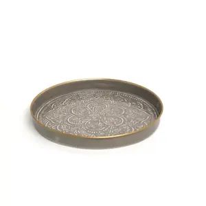 Decorative <b>Enameled</b> Metal Serving <b>Tray</b> Powder Coating Finishing Emboss Design Round Shape Genuine Quality Wholesale Price - Product Image 1