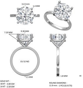 Bague d'anniversaire en argent plaqué or 14 carats avec trois pierres rondes en zircon taille brillante 4 5 et 6 carats - Product Image 4