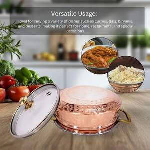 Usine prix de gros produits en cuivre rond en acier cuivre Handi bol avec couvercle en verre couvercle avec poignée vaisselle de service vaisselle - Product Image 2