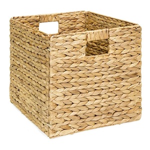 Handwoven Basket Water Hyacinth Foldable <b>Storage</b> Wicker Basket Organizer <b>Storage</b> <b>Box</b> Utility Cabinet Basket - Product Image 3