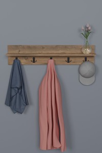 Porte-manteau mural en bois avec crochets et étagère 100x60cm, design minimaliste pour entrée, quincaillerie en fer durable - Product Image 6