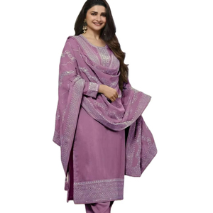 Ensemble Kurti et Bas en Soie Brodée de Haute Qualité Prachi Desai, Longueur Genou, avec Bordure en Dentelle, Dupatta pour Femmes, Tenue de Soirée, Non Cousu - Product Image 1