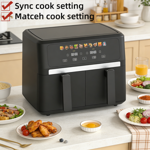 Freidora de Aire Eléctrica Cuadrada de Acero Inoxidable con Doble Cesta y Temperatura Ajustable, Control Digital Moderno, Cocina sin Aceite - Product Image 5