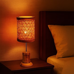 Lampe de table décorative en bambou à hauteur réglable avec lueur naturelle chaude pour les espaces de vie, les bureaux et la lecture de l'Inde - Product Image 2
