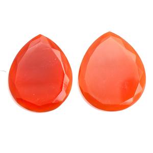 Cabujón de Cornalina de 25x30 mm, Corte Rosa en Forma de Pera, Facetado, Cuarzo Hidrocolor Natural, Piedra Semipreciosa Suelta, Par de Cabujones para Joyería - Product Image 2