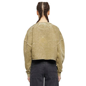 Sudadera Corta de Invierno para Mujer, Estilo Casual, Sexy, Cuello Redondo, Felpa Francesa de la Mejor Calidad, Lavada, Ajuste Holgado, Diseño Desgastado en la Parte Delantera - Product Image 3