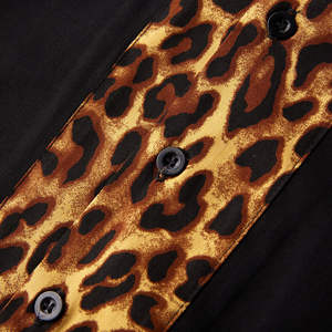 <b>Men's</b> Vintage Black Bowling <b>Shirt</b> with <b>Leopard</b> <b>Print</b> Vertical Contrast Panel, Notch Lapel, and Breathable Performance Fabric - Product Image 4