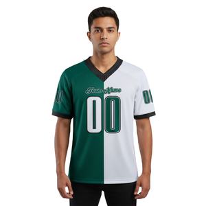 เสื้อฟุตบอลอเมริกันแบบสั่งทำพิเศษ พิมพ์ลายแบบซับลิเมชั่น ชุดทีมคุณภาพสูง ผ้าตาข่ายระบายอากาศได้ดี แบบ unisex ครึ่งตัวด้านหน้า - Product Image 1