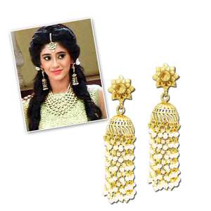 Boucles d'oreilles Kriaa Polki Jhumki plaqué or avec pierre et perle Design Fashion Drop-1310519 - Product Image 1