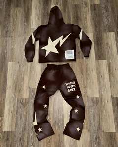 Ensemble de survêtement vintage délavé à l'acide pour hommes, broderie délavée au soleil, patch, sweat à capuche zippé, pantalon de survêtement, 100% coton, streetwear surdimensionné personnalisé - Product Image 3