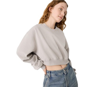 Long <b>Sleeve</b> <b>Short</b> Length Winter Crop Top Women's Casual Eco-Friendly 100% Cotton Soft Warm Drop Shoulder Pullover <b>Sweatshirt</b> - Product Image 1
