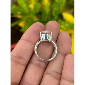 925 Silver Oval Cut <b>Rose</b> <b>Quartz</b> <b>Ring</b> Vermeil and Rhodium Plated Geometric Marquise Shape Fine Jewelry for Everyday Wear - Product Image 6