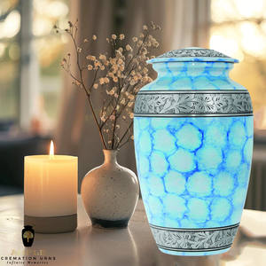 Urna de Estilo Americano/Europeo Azul Claro Plateada para Cenizas Humanas, 10 Pulgadas, con Bolsa de Terciopelo - Product Image 4