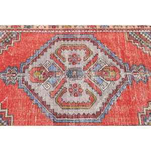 Alfombra Vintage de 3.6x5.6 pies, Alfombra Persa Turca de Lana Roja y Azul - Product Image 5