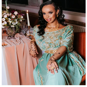 Luxe multicolore mariée mariage somalien Dirac Satin soie perlée or pierres somali Dirac robe de mariée tissu ensemble - Product Image 2