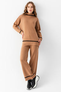 Suéter y pantalones de manga larga de gran tamaño de dos piezas deportivas de punto a rayas para mujer Conjunto elegante para yoga diario y caminar - Product Image 5