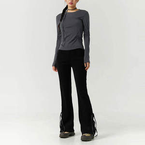 Votre propre Logo Design femmes entraînement Flare pantalon de survêtement femmes coton personnalisé taille haute pantalons de Yoga pour les femmes - Product Image 1