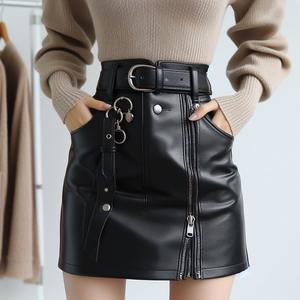 Lujosa minifalda para mujer A1 Cuero Logotipo personalizado Diseño de cremallera y detalles de botón de cuerno real - Product Image 3