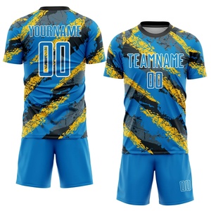 Conjunto de Uniforme de Fútbol Sublimado Personalizado Azul Amarillo Negro para Hombre, Manga Corta, Absorbente de Humedad, para Todas las Temporadas - Product Image 1