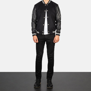 <b>Top</b> Trending Varsity College Baseball Jacket For Men Casual Canvas Varsity Design with Wool Body and <b>Leather</b> Sleeves for Winter - Product Image 1