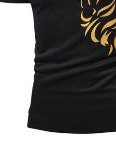 T-shirt de compression en polyester noir pour homme avec imprimé lion doré, vêtements de sport athlétique, haut à manches courtes pour homme, vêtements décontractés - Product Image 5
