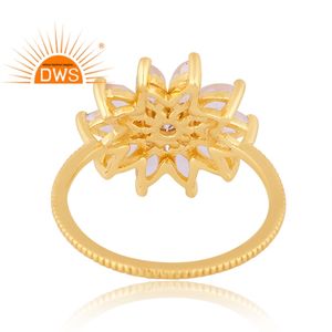 Latest Design 18K Gold Plated Natural Moissanite And Rainbow <b>Moon</b> Stone Gemstone Stackable <b>Ring</b> Demi Fine Jewelry For Women - Product Image 4