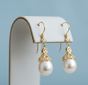 Elegantes Pendientes de Perlas Redondas Naturales de 10 mm con Circonita Cúbica, Plata de Ley 925 con Baño de Oro de 18K, Joyería Vintage, Regalo de Cumpleaños - Product Image 3