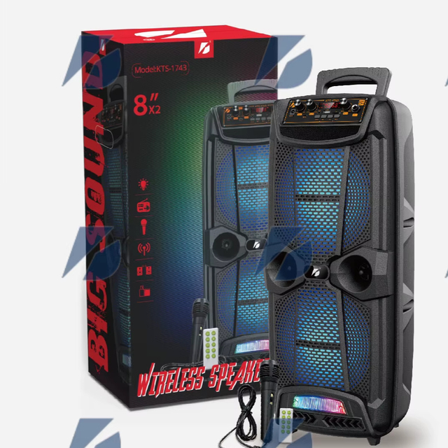 KTS Wireless Portable Outdoor DJ Party BT TF USB FM 2.0 Channel Double 8-Inch Speakers with TWS KTS-1743 Factory Price
