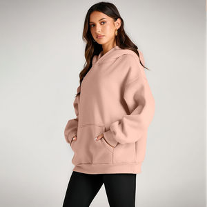 Sudadera con capucha de invierno de gran tamaño informal para mujer Sudadera con relieve de algodón 100% con logotipo personalizado en la parte delantera Precio barato OEM - Product Image 3