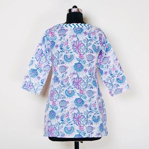 AB09 Blue Cotton Night Suit Set Hand Block Printed Soft Woven Fabric Casual Summer Style - Product Image 3