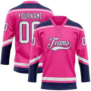 Custom <b>Pink</b> Ice Hockey Jersey Teams Logo Sublimated Full Sleeve Solid Neck Adult Unisex Moisture Wicking Breathable Seamless - Product Image 1