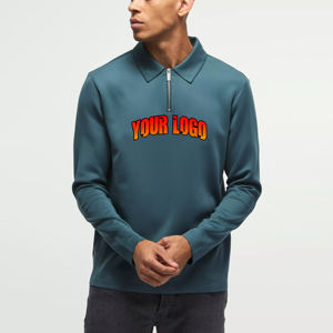 Camiseta de Hombre de Alta Calidad 100% Algodón con Logotipo Personalizado Serigrafiado, Estilo Casual de Verano, Color Sólido, Cierre de Cremallera de un Cuarto, Secado Rápido, con Bolsillo - Product Image 4