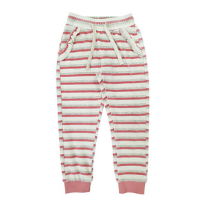 Cotton Textile Cross-Pants for Girls <b>Ladies</b> 100% Cotton <b>Jersey</b> Fabric Striped Pattern Elastic Waist Ankle Design White Pink - Product Image 3