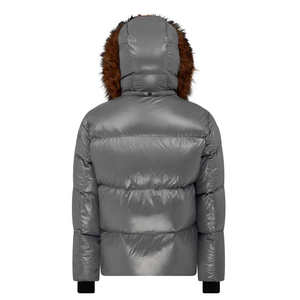Custom Shiny Grey Puffer Jacket Men Women <b>Winter</b> Warm Fur Hood Glossy <b>Quilted</b> Down Coat Windproof Outdoor Parka Bubble Overcoat - Product Image 5